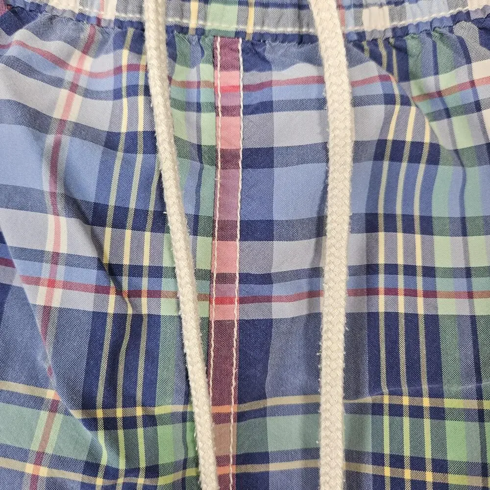 Polo Ralph Lauren Swim Shorts Mens L Blue Plaid Lined Drawstring Back Pocket